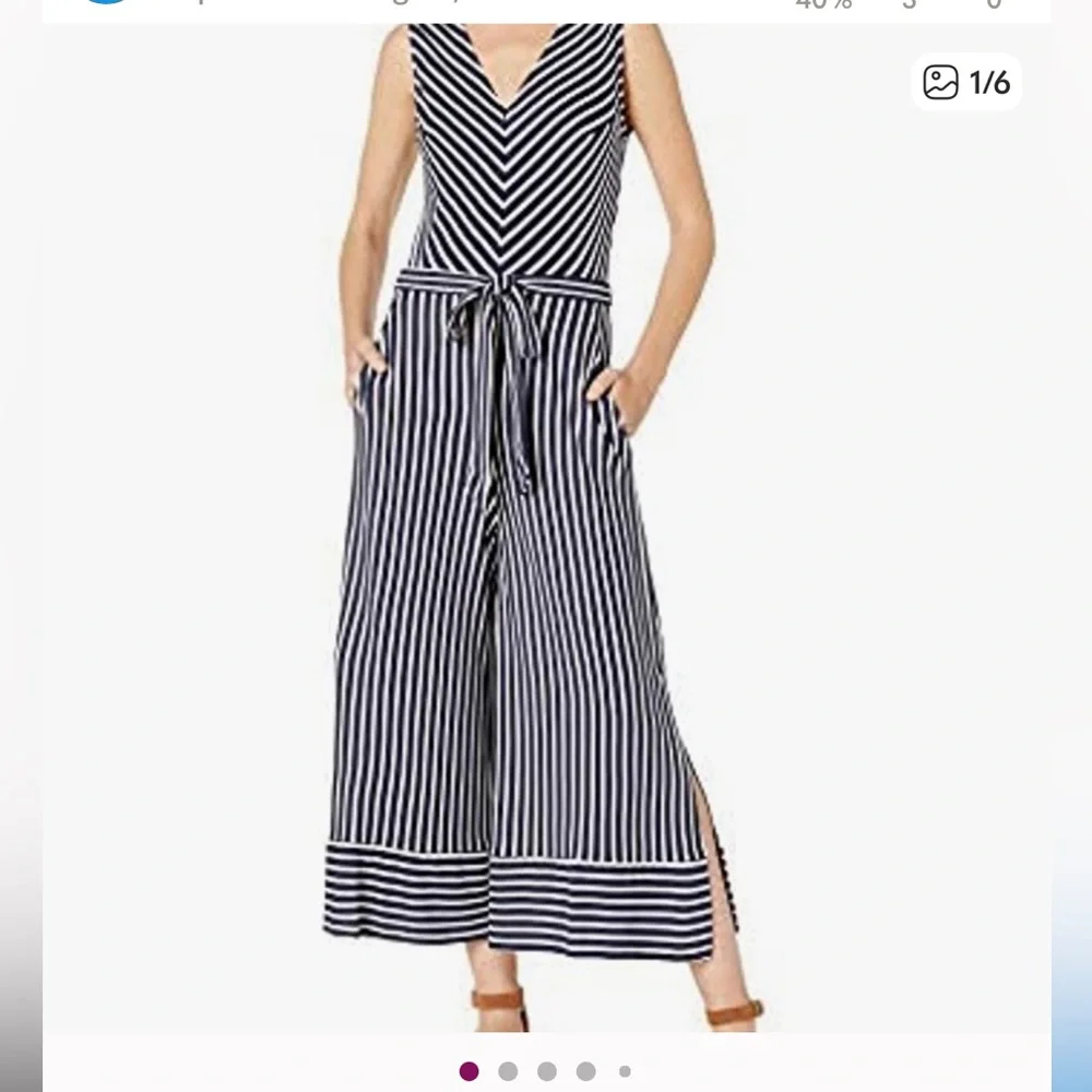 ECI NY blue and white striped V-neck, sleeveless, WIDE LEG nautical jumpsuit XS